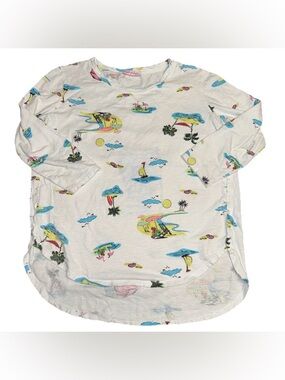 Fresh Produce 3/4 Sleeve Shirt Size Medium Beach Flamingo Shells Coastal Resort